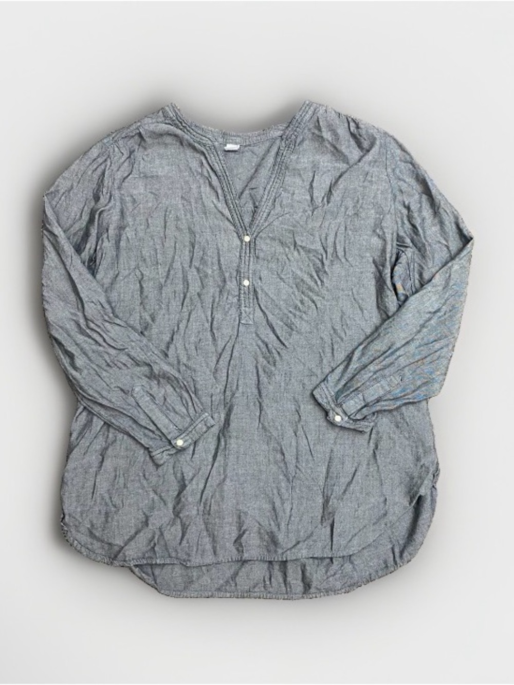 Old Navy Gray Chambray Split-Neck Popover Tunic Blouse Women’s Sz L